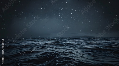 Dark horizon, starry backdrop, close-up, straight-on shot, night ocean solitude, infinite expanse 