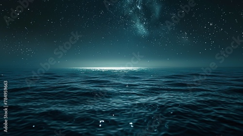 Dark horizon, starry backdrop, close-up, straight-on shot, night ocean solitude, infinite expanse 