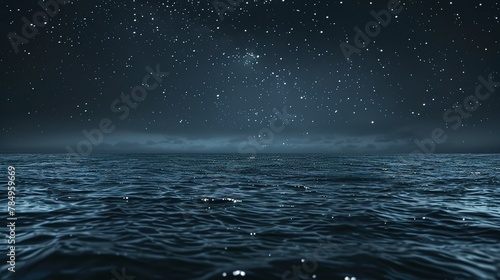 Dark horizon, starry backdrop, close-up, straight-on shot, night ocean solitude, infinite expanse 