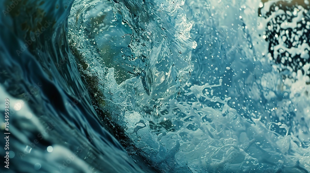 Breaking wave, close-up, eye-level view, ocean's strength, crystal clear, high speed Breaking wave, close-up, eye-level view, ocean's strength, crystal clear, high speed