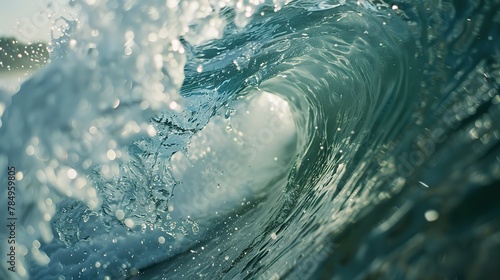 Breaking wave, close-up, eye-level view, ocean's strength, crystal clear, high speed © Thanthara