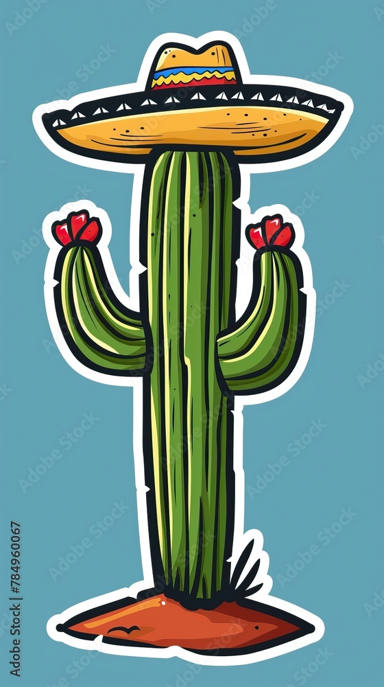 Cactus with sombrero hat on top of desert hill, in the style of cartoon vector illustration clipart Cactus with sombrero hat on top of desert hill, in the style of cartoon vector illustration clipart