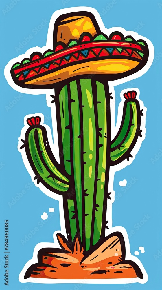 Cactus with sombrero hat on top of desert hill, in the style of cartoon vector illustration clipart Cactus with sombrero hat on top of desert hill, in the style of cartoon vector illustration clipart
