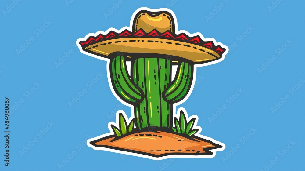 Cactus with sombrero hat on top of desert hill, in the style of cartoon vector illustration clipart Cactus with sombrero hat on top of desert hill, in the style of cartoon vector illustration clipart