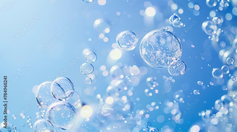 Bubble trails rising, close-up, straight-on angle, silent ascent, clear blue, peaceful journey Bubble trails rising, close-up, straight-on angle, silent ascent, clear blue, peaceful journey