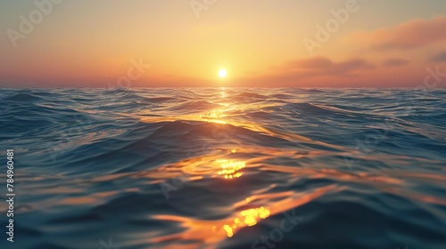 Dawn's first ray over ocean, close-up, eye-level view, promise of new day, horizon's grace © Thanthara