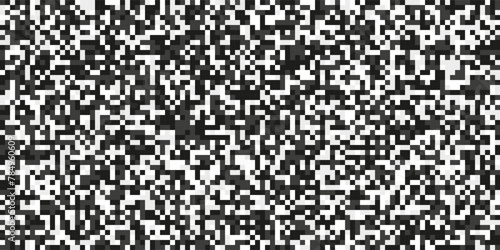 Pixel Art Television Black and White grainy noise effect Background. Seamless texture TV screen no signal Geometric Mosaic 8 Bit texture. Vector Illustration
