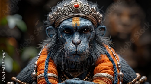 Hanuman, Legendary Monkey Deity of Hindu Mythology, Wielding Thunderous Strength and Wisdom.
