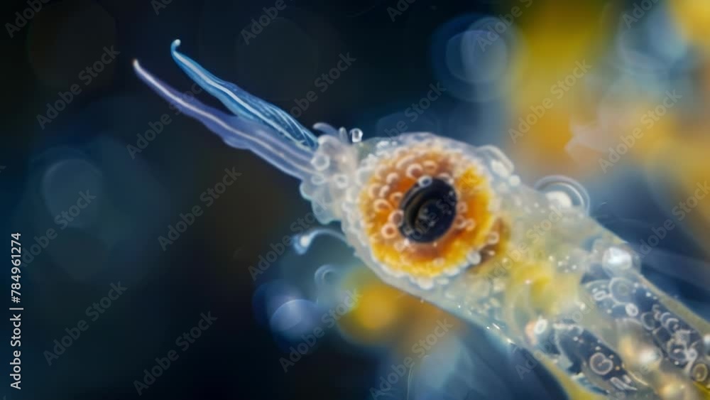 A zoomed in shot of a rotifer a minuscule animal with a transparent body and a rotating cilia around its mouth used for feeding. . AI generation. A zoomed in shot of a rotifer a minuscule animal with a transparent body and a rotating cilia around its mouth used for feeding. . AI generation.