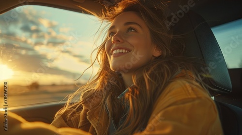 An image of a carefree woman driving a car is shown below.