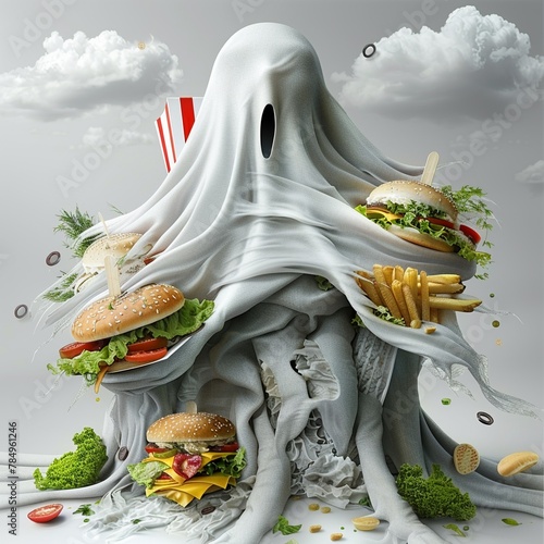 Experience the enigmatic as a ghostly presence indulges in the delights of fast food ,