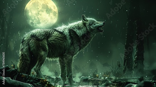 Lone Wolf Howling at the Moon, Its Haunting Cry Echoing Through the Night.