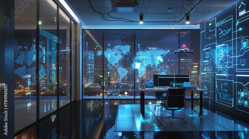 modern technology company office interior, futuristic office background 