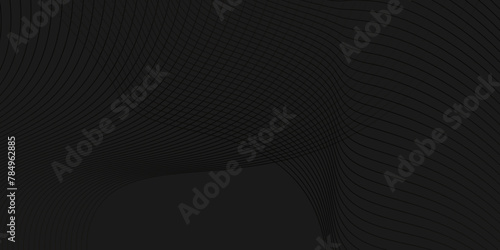 geometric curved black wave background, black wave abstract geometric pattern background, Black wave background with horizontal lines, Design grey wave lines on black background. photo
