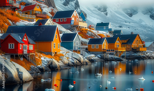 Serene Coastal Haven: Greenland's Quaint Village Embraced by Breathtaking Landscapes photo