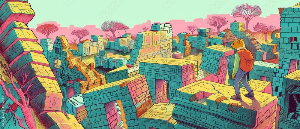 A pet ferret weaving through random, ancient ruins, tiny explorer, big world A pet ferret weaving through random, ancient ruins, tiny explorer, big world