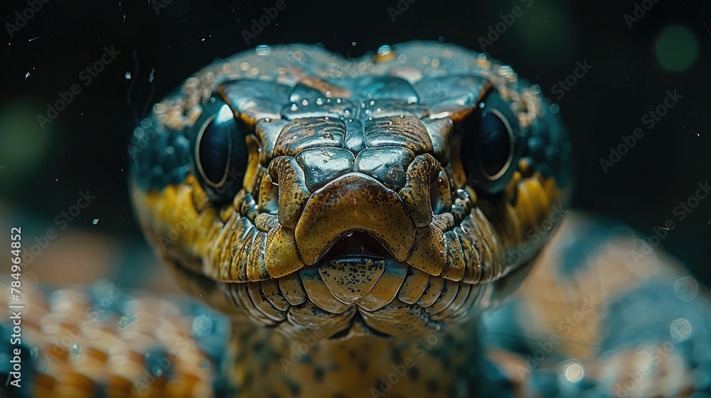 Fototapeta premium Majestic King Cobra Gracefully Hooding, Ready to Defend Its Territory with Dignity.