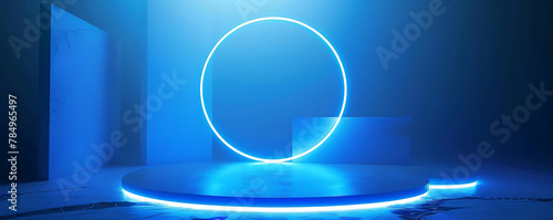 Wallpaper Mural Blue Technology Podium background light studio scene stage future platform game abstract with a circle glow effect. Torontodigital.ca