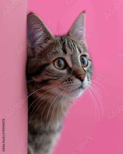 Curious Tabby Cat Peeking Around Corner