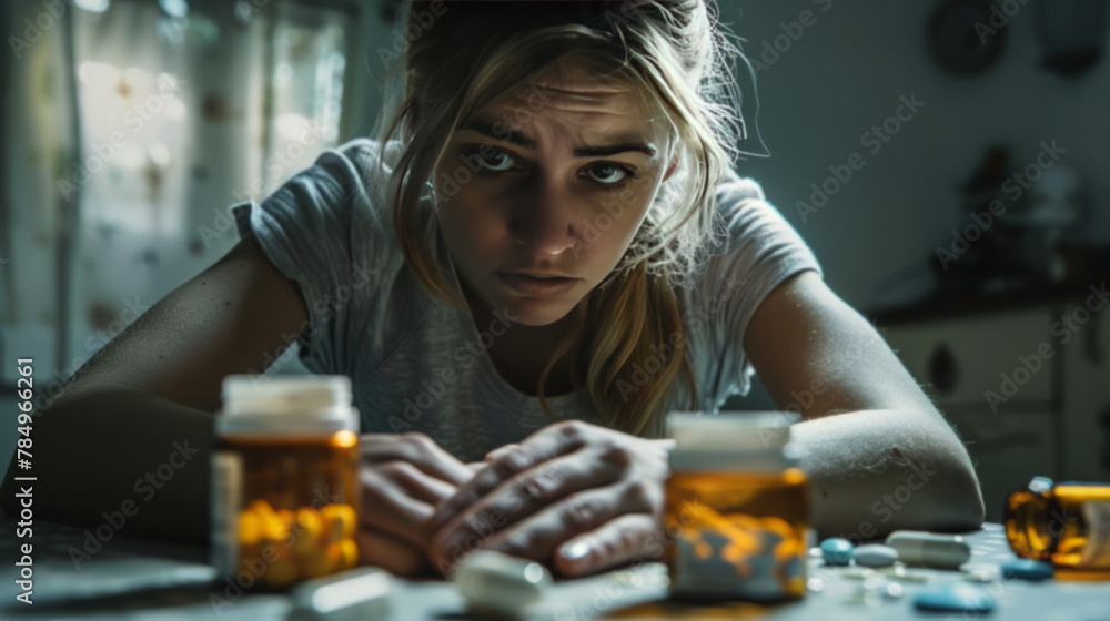 female alcoholic drinking alcohol at home