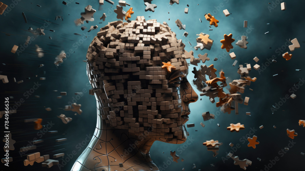 3d Human head shaped jigsaw puzzle, a missing piece of the brain puzzle ...
