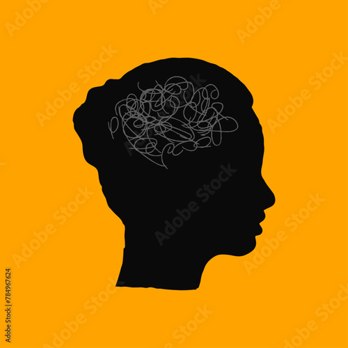 Woman Head Silhouette in Profile. Woman with mind fog, mental disorder on the Orange Background. photo