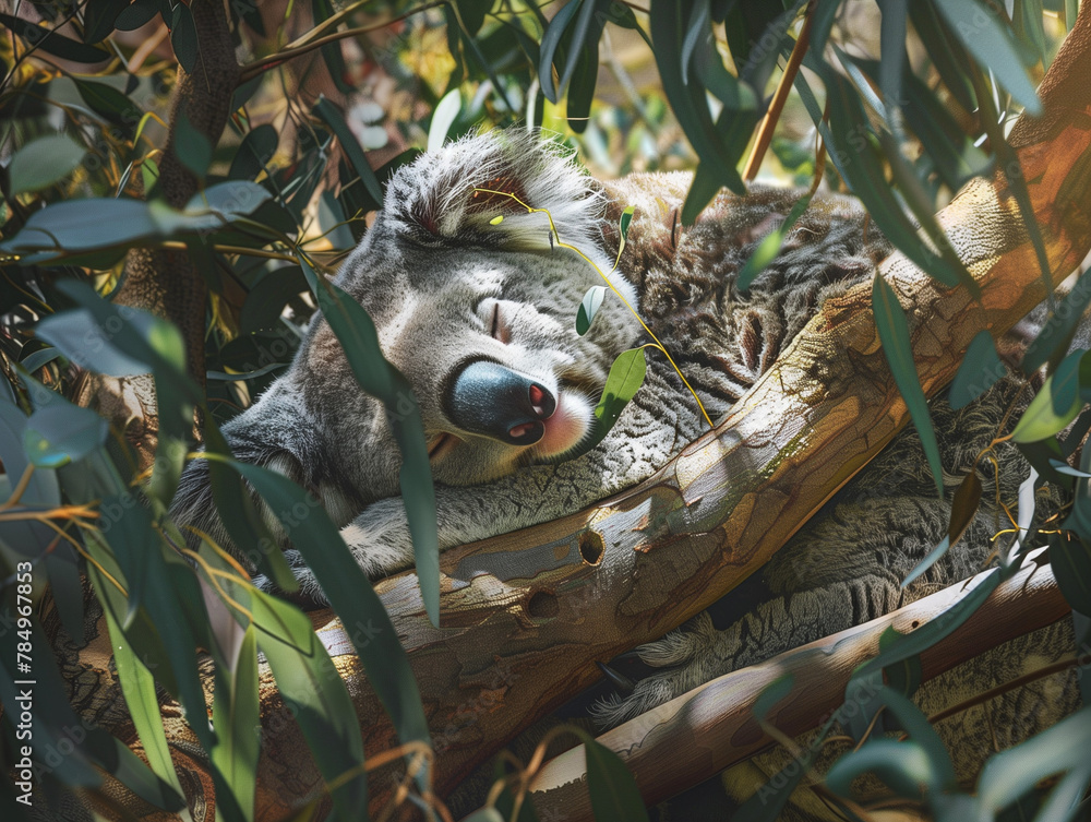 Koalas Dozing in Eucalyptus Trees at Noon Koalas Dozing in Eucalyptus Trees at Noon