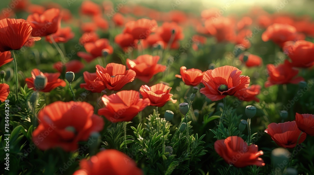 Floral Seamless Background. Poppy Field Seamless Background.
