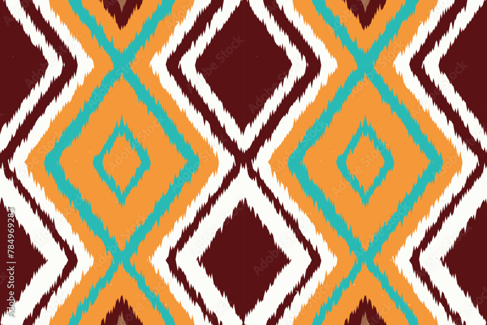 Ikat ethnic seamless pattern design. Aztec fabric carpet mandala ornaments textile decorations wallpaper. Tribal boho native ethnic turkey traditional embroidery vector background Ikat ethnic seamless pattern design. Aztec fabric carpet mandala ornaments textile decorations wallpaper. Tribal boho native ethnic turkey traditional embroidery vector background