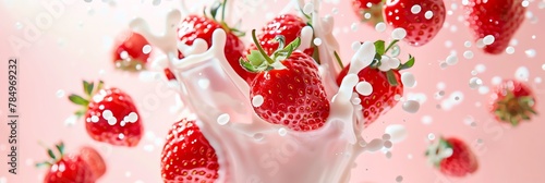 photorealism strawberry milk on transparent plastic cup, There are water drops on the outside of the cup, strawberry milk pink color creamy smoothies drink