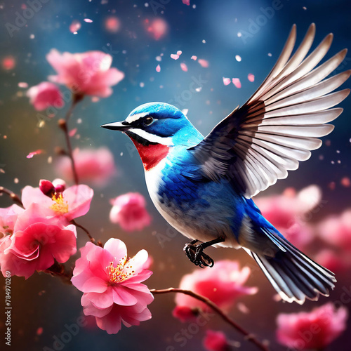 blue bird on a branch-bird on a branch-lilac roller © nomi_creative