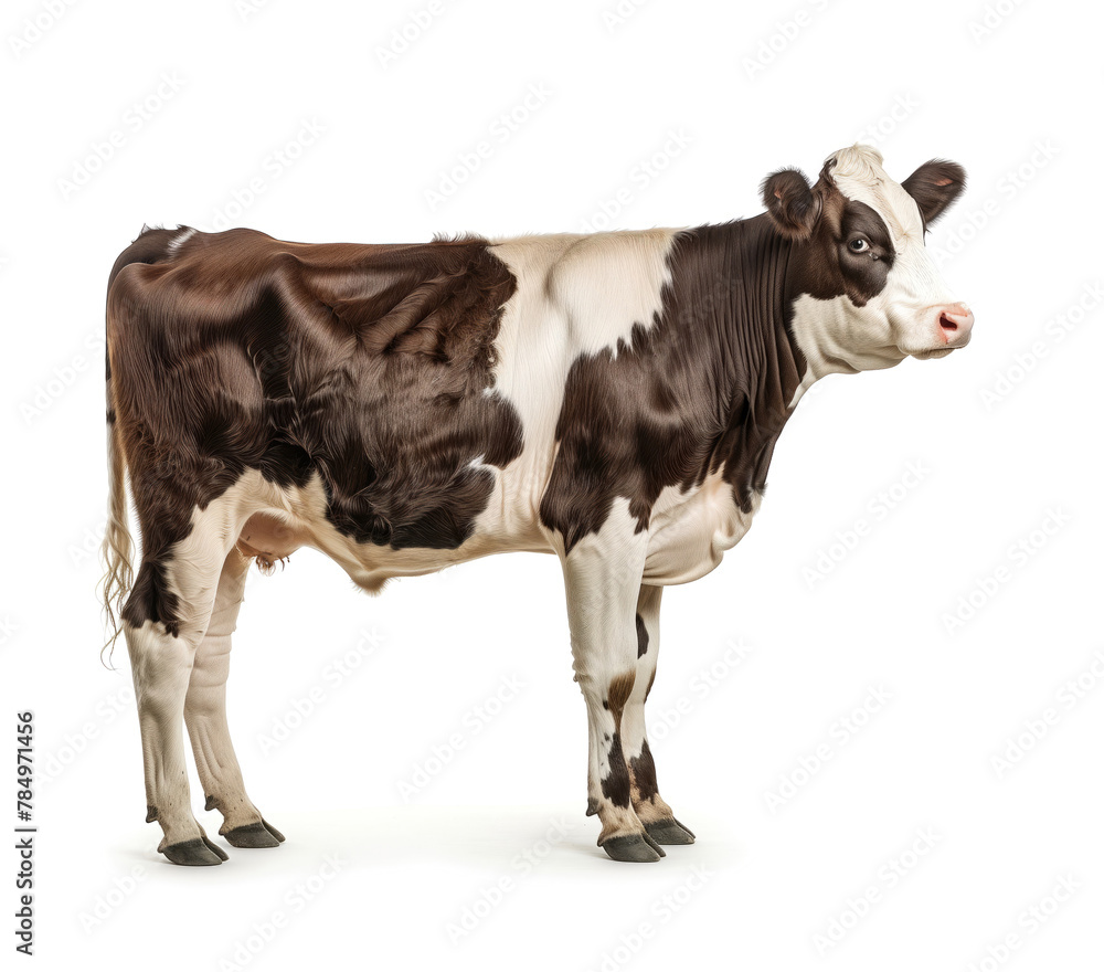 Grazing Holstein cow looking backward