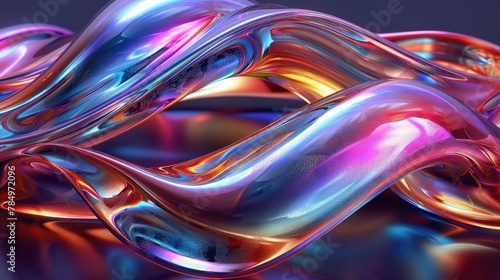 Wavy Chromatic Flow Background. Aerial Perspective on Liquid Chrome with Light Reflections