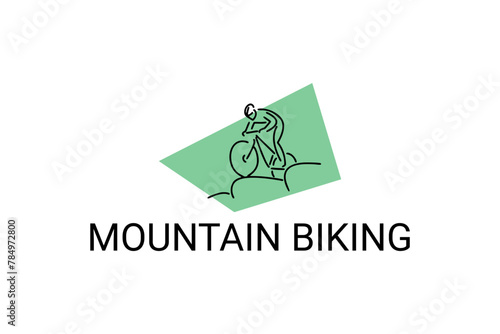 Mountain biking sport vector line icon. sportman with Mountain bike. vector sign. sport pictogram illustration