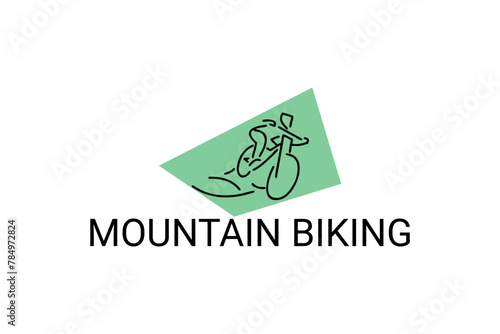 Mountain biking sport vector line icon. sportman with Mountain bike. vector sign. sport pictogram illustration