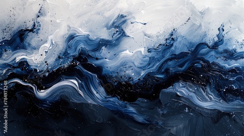 Black, white, and blue oil painting mixed. Best for Abstract background.