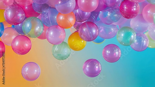 A dynamic and energetic composition featuring a burst of colorful balls exploding outwards from a central point.