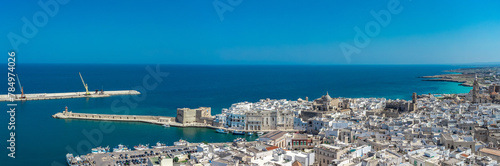 Valokuva Wide drone panorama of the city of Monopoli on italian coast in Puglia region on a sunny spring day