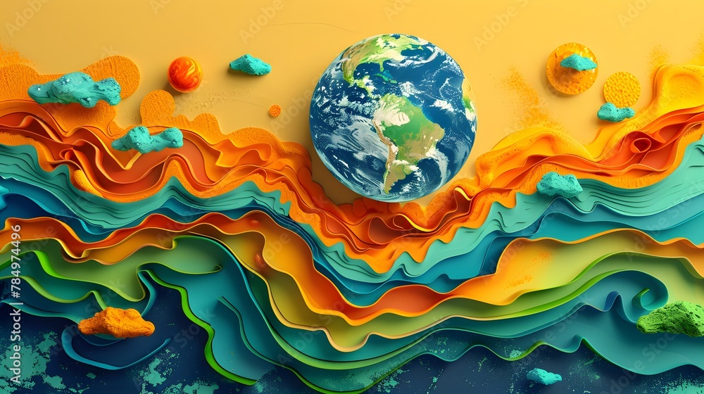 Abstract blue and green water drops on a globe background represent a global environmental concept Abstract blue and green water drops on a globe background represent a global environmental concept