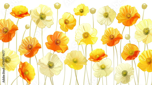 Crisp white with sunny poppies  a cheerful seamless background.