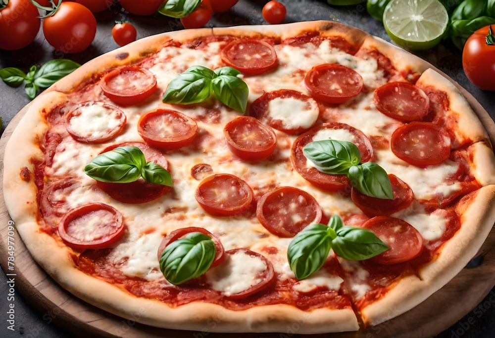 pizza with salami and tomatoes pizza with salami and tomatoes