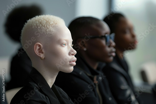 Focused African American Woman with Albinism in a Professional Business Meeting