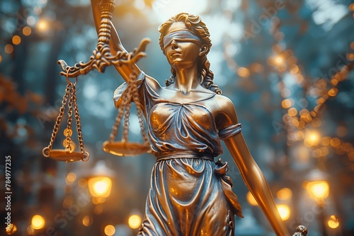 Statue of Justice with dynamic bokeh effect photo