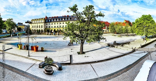 Jaslo, Poland - April 12, 2024:  Market Square - the central square of the city.