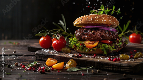 Wagyu Bliss  Appetizing Product Photography of Gourmet Burgers with Premium Wagyu Toppings on Wooden Board Plates