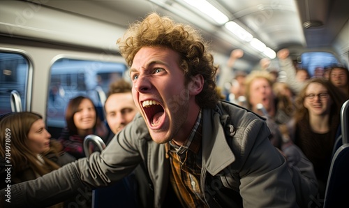 Group of People Riding on Train With Mouths Open