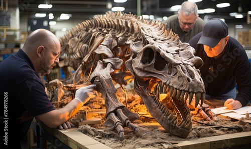 Men Working on Dinosaur Skeleton photo