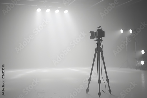 Professional Video Camera on a Tripod in a Studio Setting Ready to Shoot