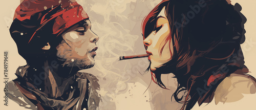 illustration cigarettes smoke with people. photo
