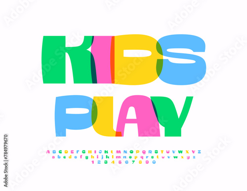 Vector creative poster Kids Play with Watercolor Font. Funky Alphabet Letters and Number set